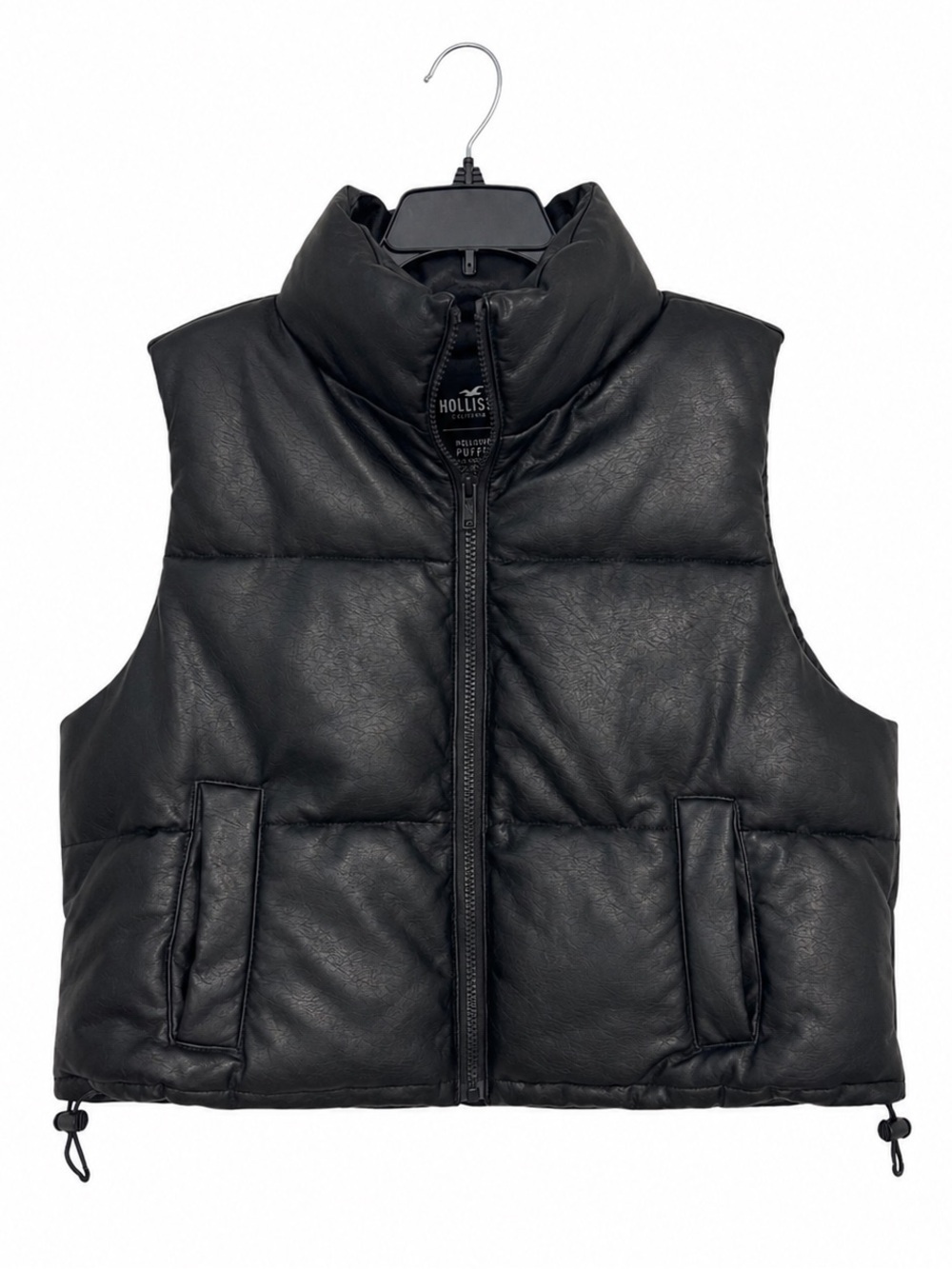 Hollister Black Faux Leather Puffer Vest Size Large Recycled Fill